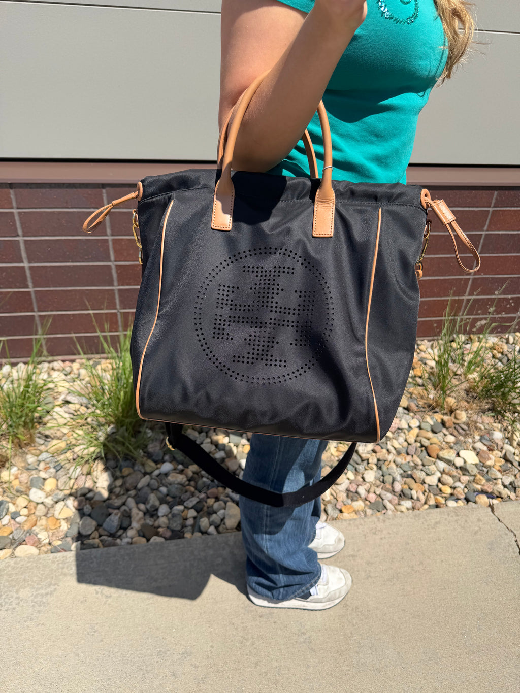 Tory Burch Perforated Logo Nylon Drawstring Tote Bag - Urban Thread