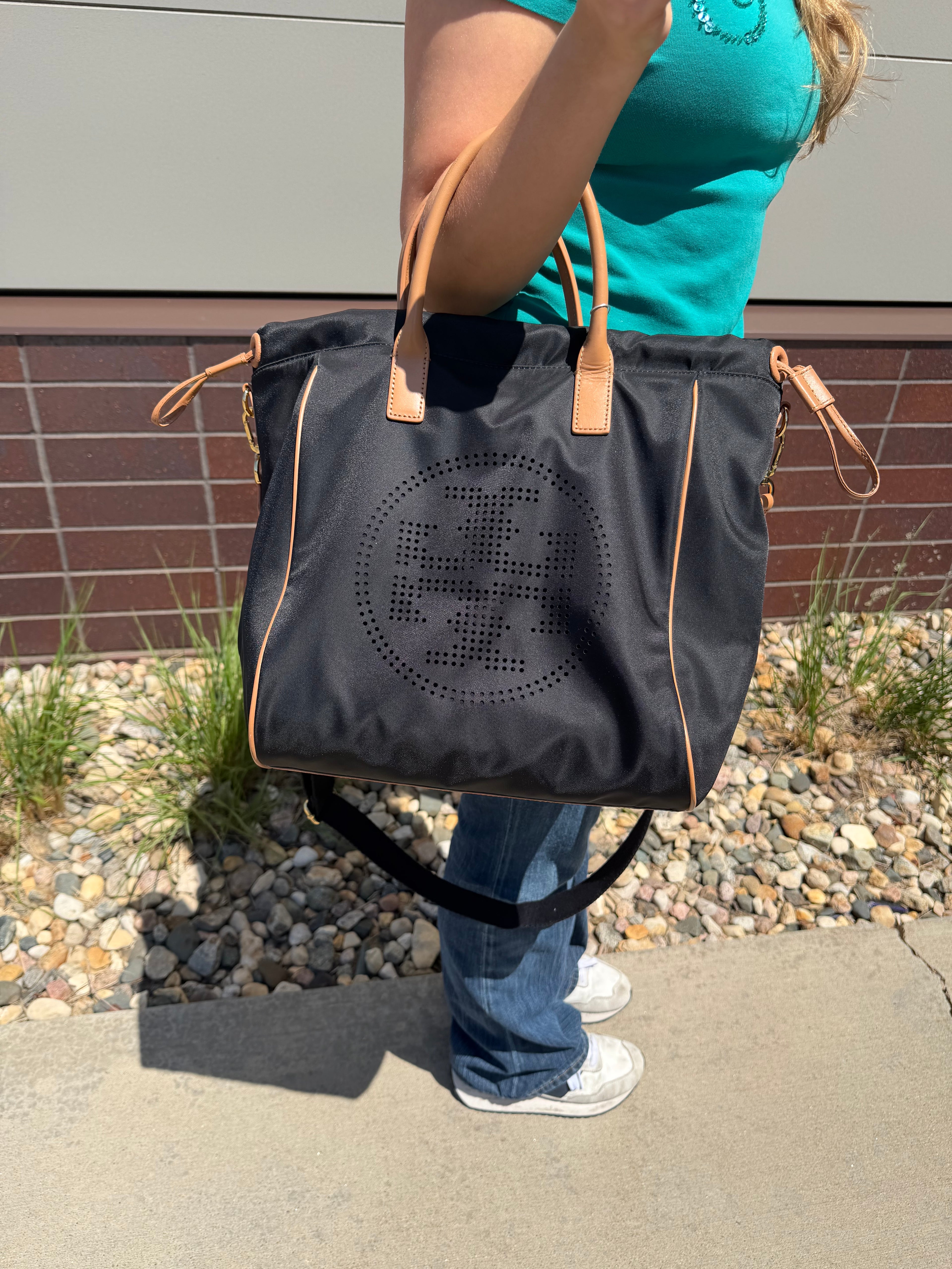 Tory Burch Perforated Logo Nylon Drawstring Tote Bag - Urban Thread