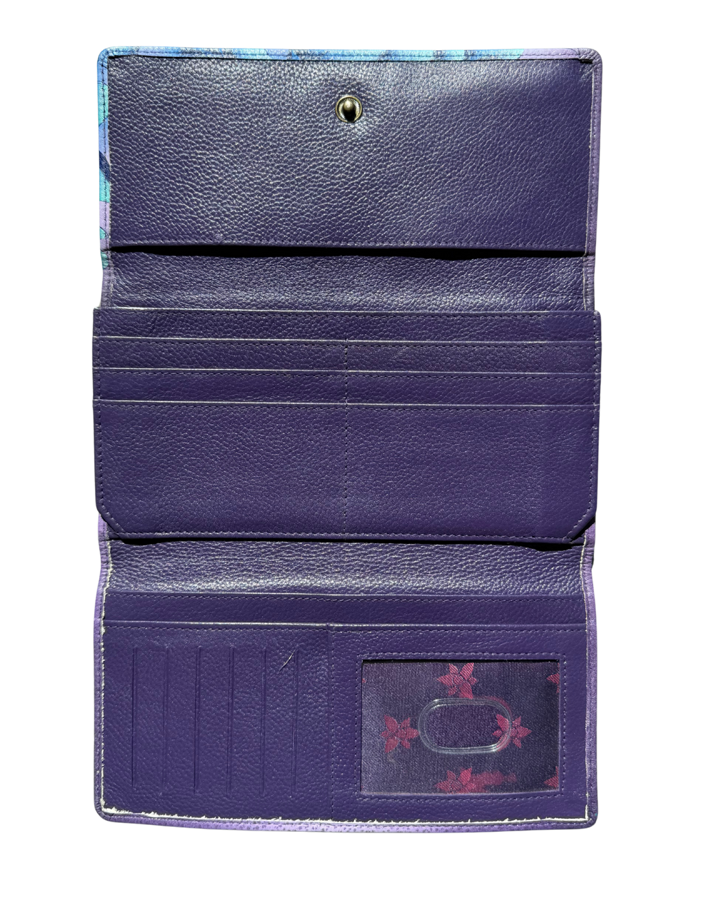 Purple wallet with floral design on a white background