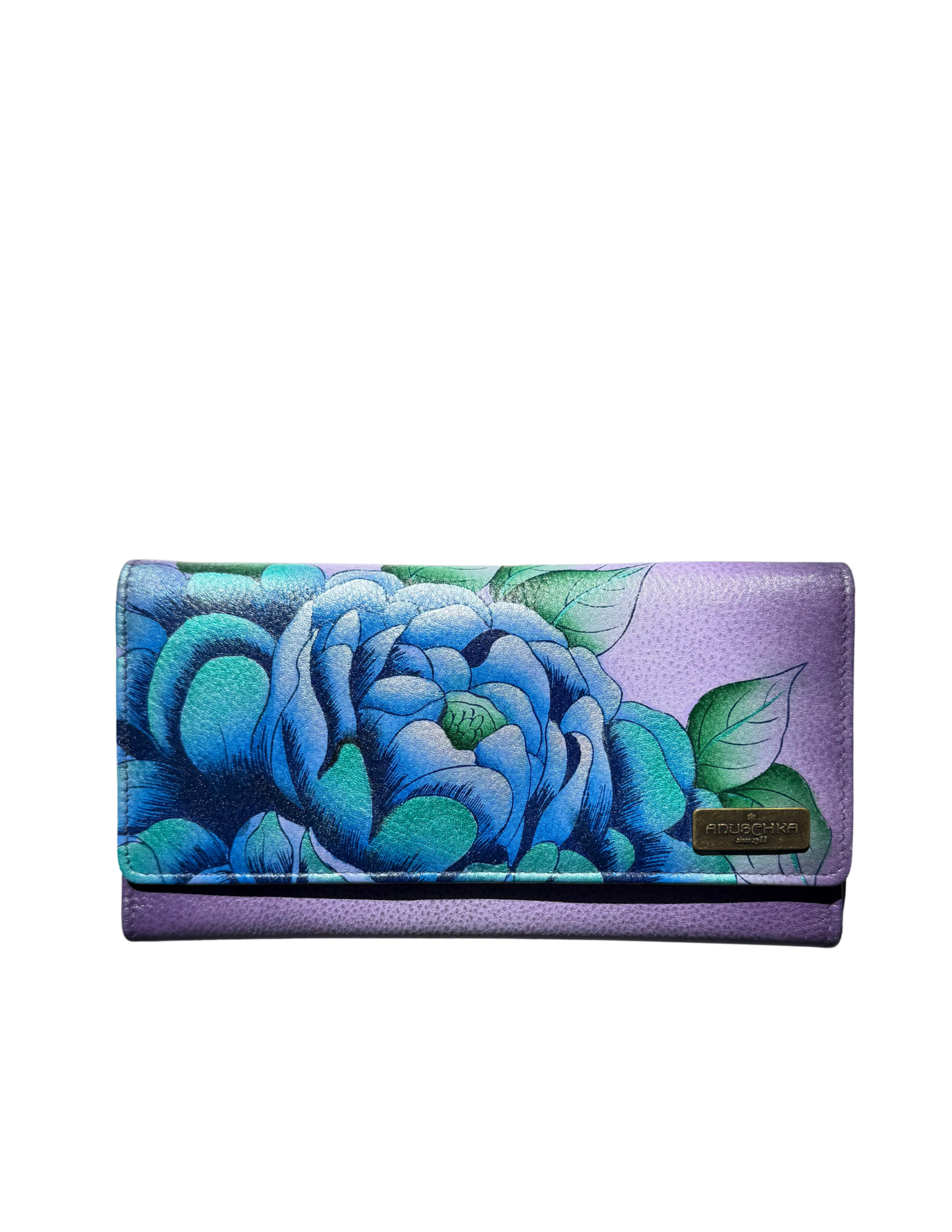 Floral wallet with blue flowers on a white background
