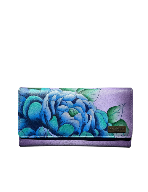 Floral wallet with blue flowers on a white background