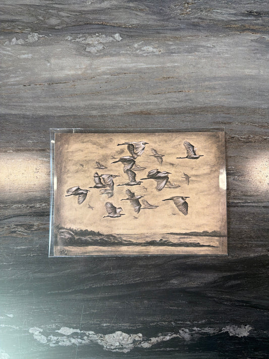 Of A Feather Bird Art Print by Local Artist, 5x7 Charcoal